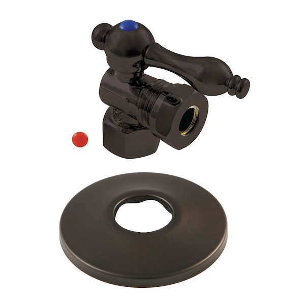 Kingston Brass 1/2" FIP X 1/2" or 7/16" O.D. Slip Joint Quarter-Turn Angle Stop Valve w/Flange, Oil Rubbed Bronze CC44105K - main